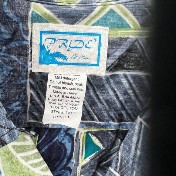 Pride Of Hawaii Mens Aloha Shirt Large Blue Floral Hawaiian Reverse Print Pocket - Picture 3 of 7